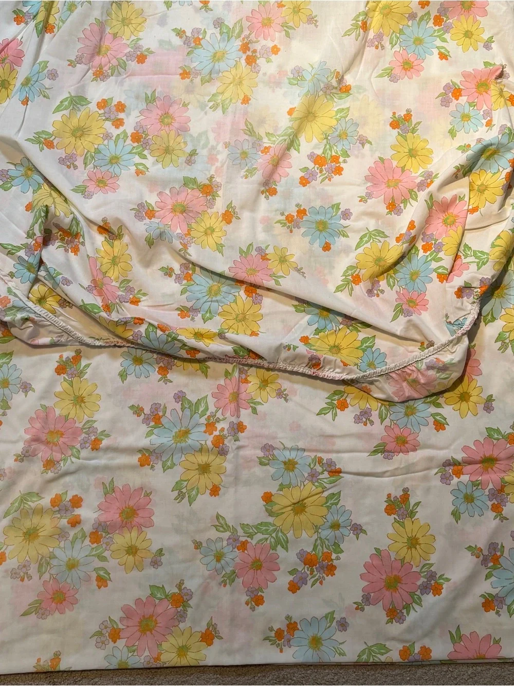 Vintage Cannon Monticello Twin Flower Power Sheet Set Fitted Flat Mod Daisy